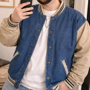 Vintage HB Sport‎ Harbor Bay Denim Varsity Jacket Mens 2X Big Oversized 90s